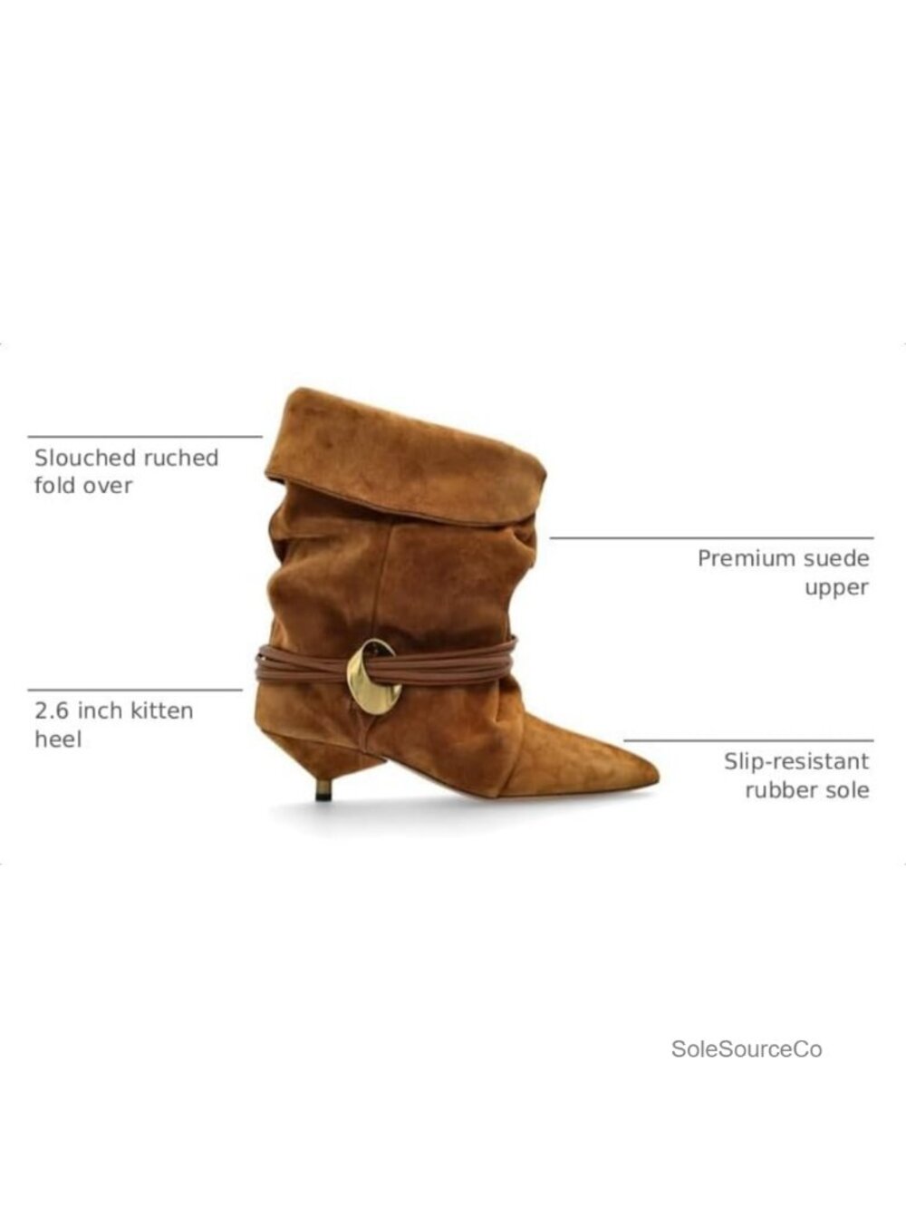 Women's Slouchy Ankle Boots - Pointed Toe Kitten Heels Suede Cowboy Boots - Picture 2 of 6